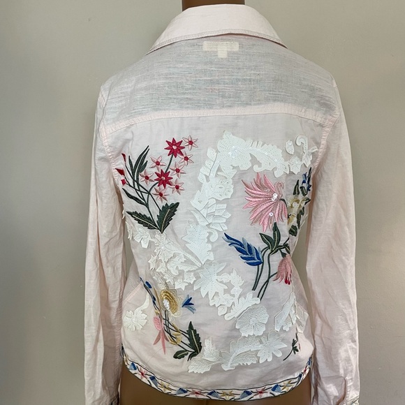 Ruby Yaya Jackets & Blazers - Women's RUBYYAYA ROMERO Light Pink LINEN & RAYON Embroidered SUMMER JACKET XS